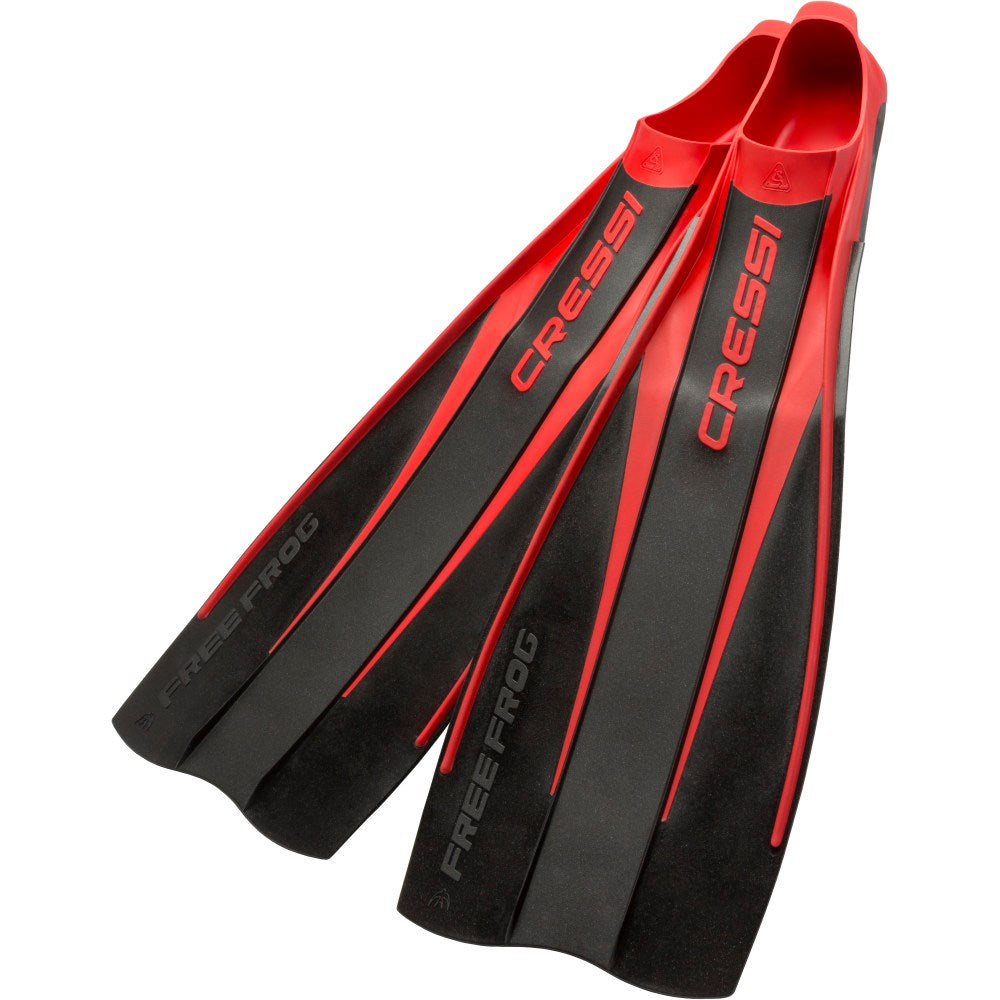 Cressi Free Frog Fins Red and Black diving fins with 'Cressi' branding