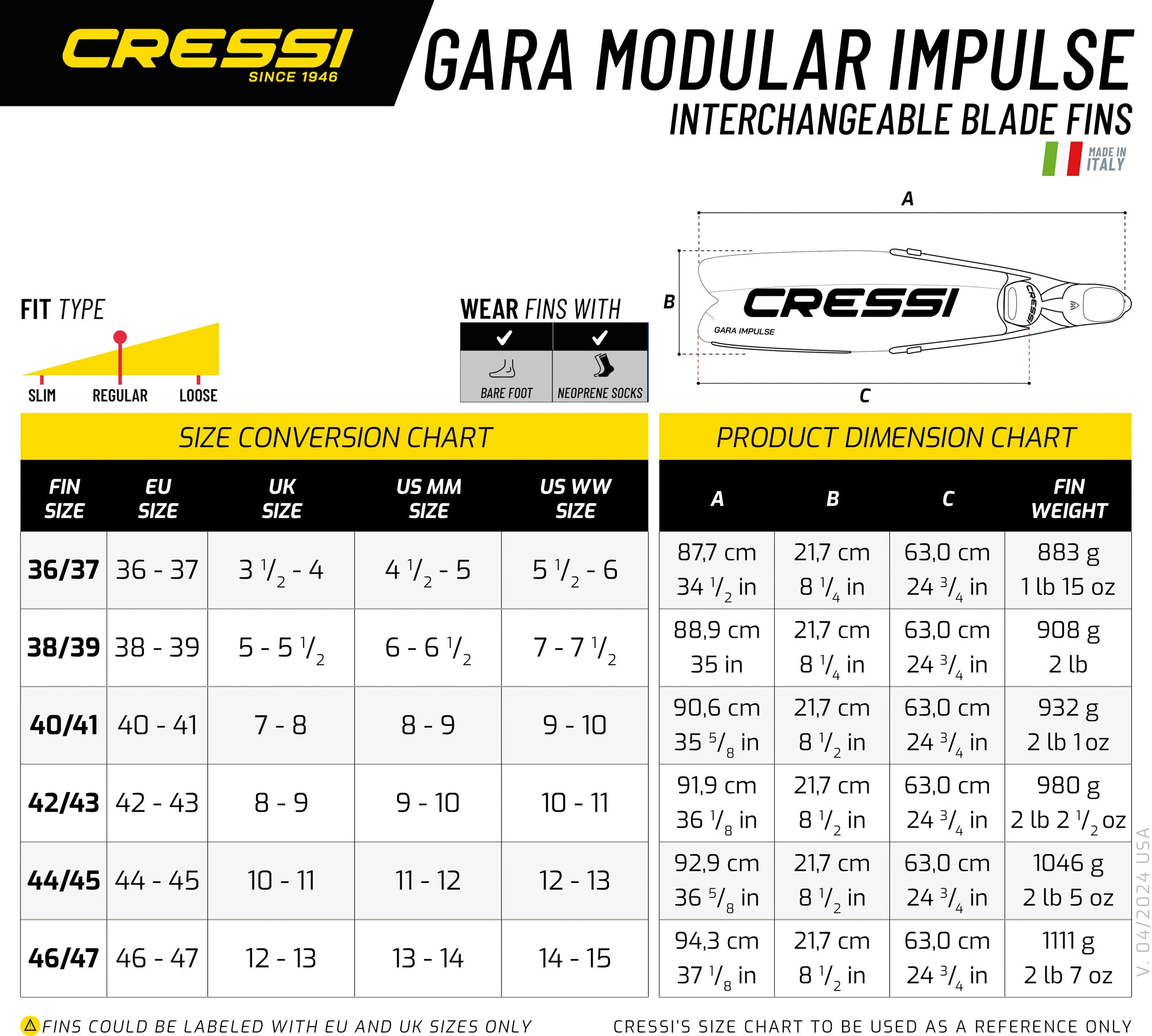 Cressi Gara Impulse blade size