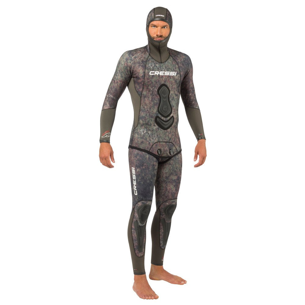 Person wearing a Cressi wetsuit front view on a white background