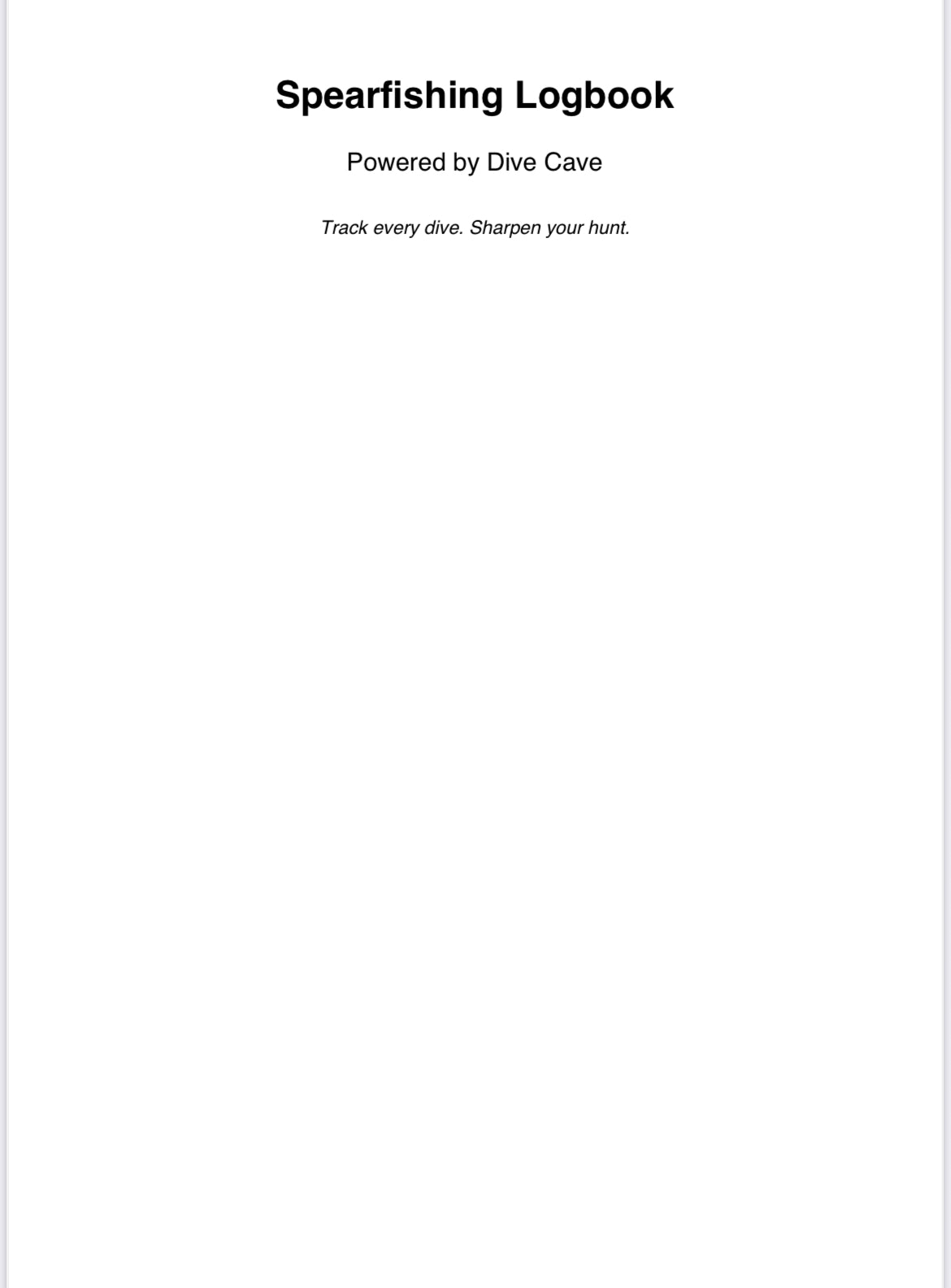 Dive Cave Spearfishing Logbook (Digital PDF)