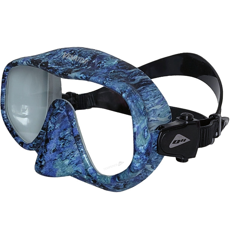 Ocean Hunter Venator Spearfishing Mask Blue camouflage diving mask with black strap