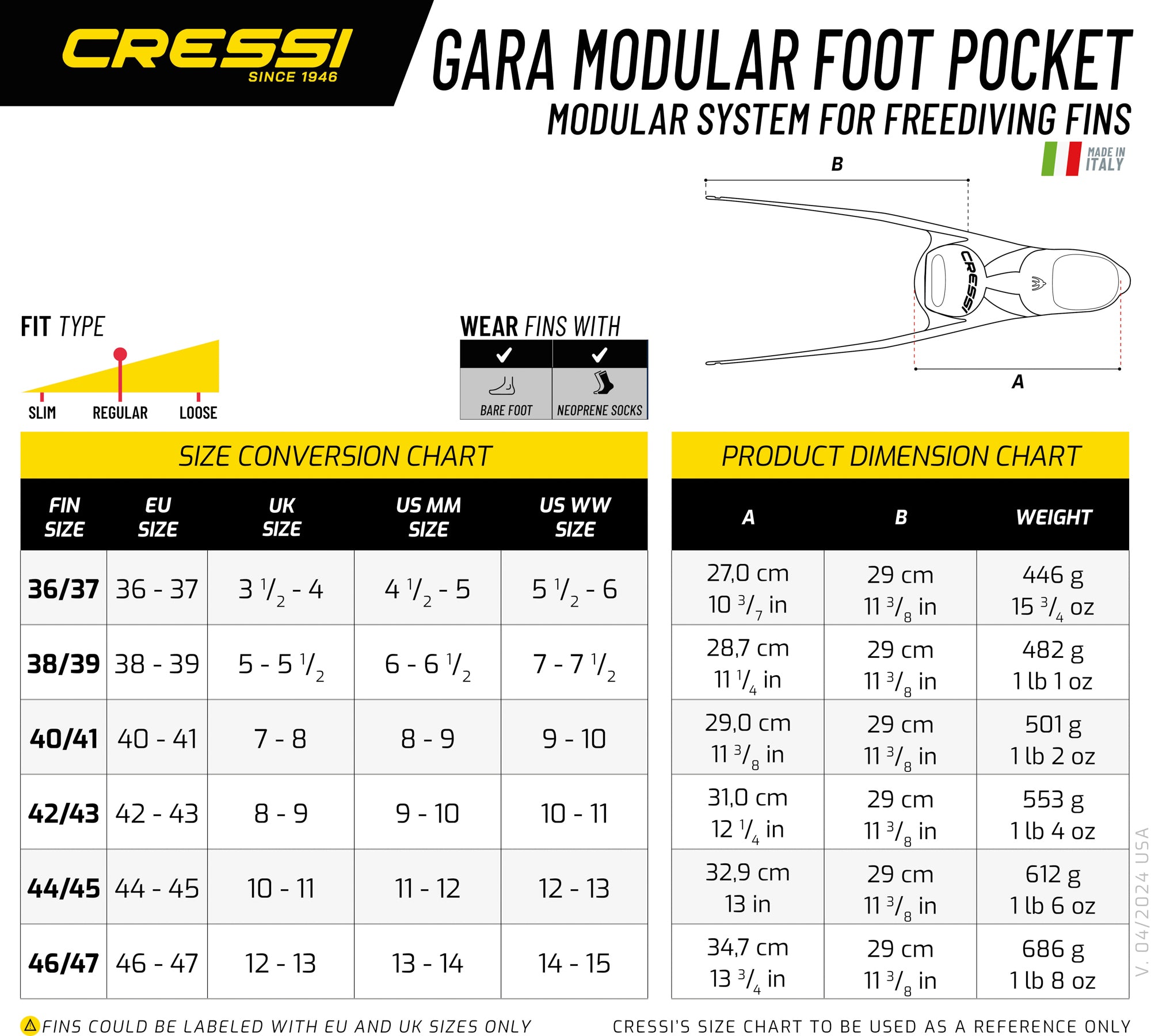 Gara Cressi Modular Foot Pocket (pair)