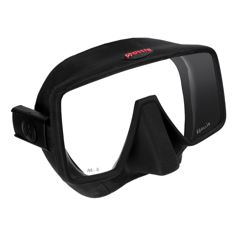 Hollis M4 black diving mask with Hollis logo